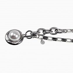 Dottilove Ketting 14k Witgoud Plated RVS Choker met Parel T-sluiting