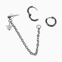 Driedelige Oorbellen Dames - Roestvrij staal - ∅15mm Oorringen - Ball Earring met Ketting - Witte Schelp Ster Hanger