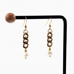Lange Oorhangers  met Cubaanse Ketting en Zoetwaterparels Verguld RVS