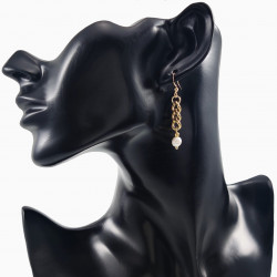 Lange Oorhangers  met Cubaanse Ketting en Zoetwaterparels Verguld RVS