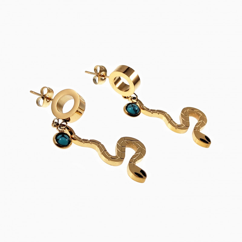 Lange Oorbellen Dames - Oorhangers met Slanger - Verguld RVS Lange Oorbellen Dames - Oorhangers met Slanger - Verguld RVS