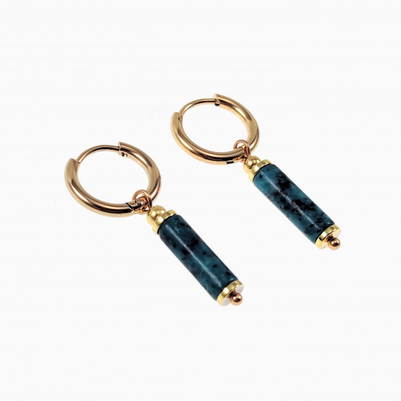 ∅14mm Oorringen met Natuurlijke Blauwwitte Jade Hangers Verguld RVS ∅14mm Oorringen met Natuurlijke Blauwwitte Jade Hangers Verguld RVS