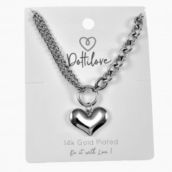 Dottilove Ketting Dames - 14k Wit Goud Plated RVS - Schakelsketting met Hart - Verstelbaar