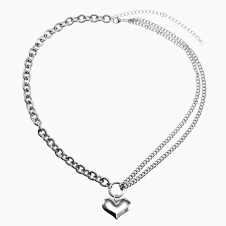 Ketting Dames - 14k Wit Goud Plated RVS Schakelsketting met Hart