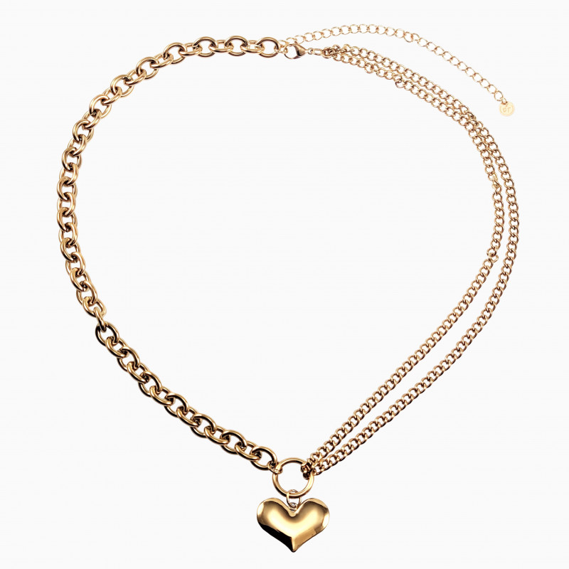 Dottilove Ketting Dames - 14k Geel Goud Plated RVS - Schakelsketting met Hart - Verstelbaar