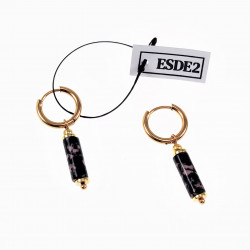 ∅14mm Oorringen Dames - Rhodochrosiet Steen - Oorhangers - Verguld RVS - Oorbellen met Buis Hangers
