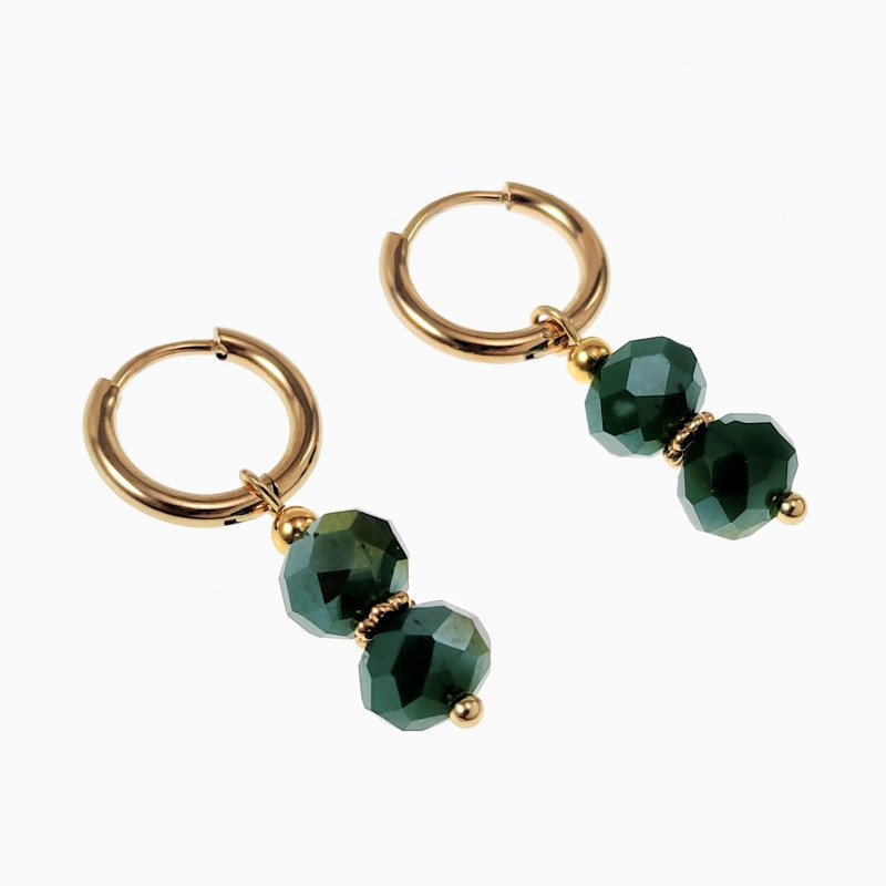 ∅14mm Oorringen Dames - Verguld RVS - Oorbellen met Groene Oostenrijkse Glaskralen