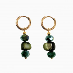 ∅14mm Oorringen met met Groene Glaskralen en Schelp Dames Verguld RVS