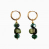 ∅14mm Oorringen met met Groene Glaskralen en Schelp Dames Verguld RVS