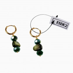 ∅14mm Oorringen met met Groene Glaskralen en Schelp Dames Verguld RVS