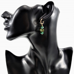 ∅14mm Oorringen met met Groene Glaskralen en Schelp Dames Verguld RVS