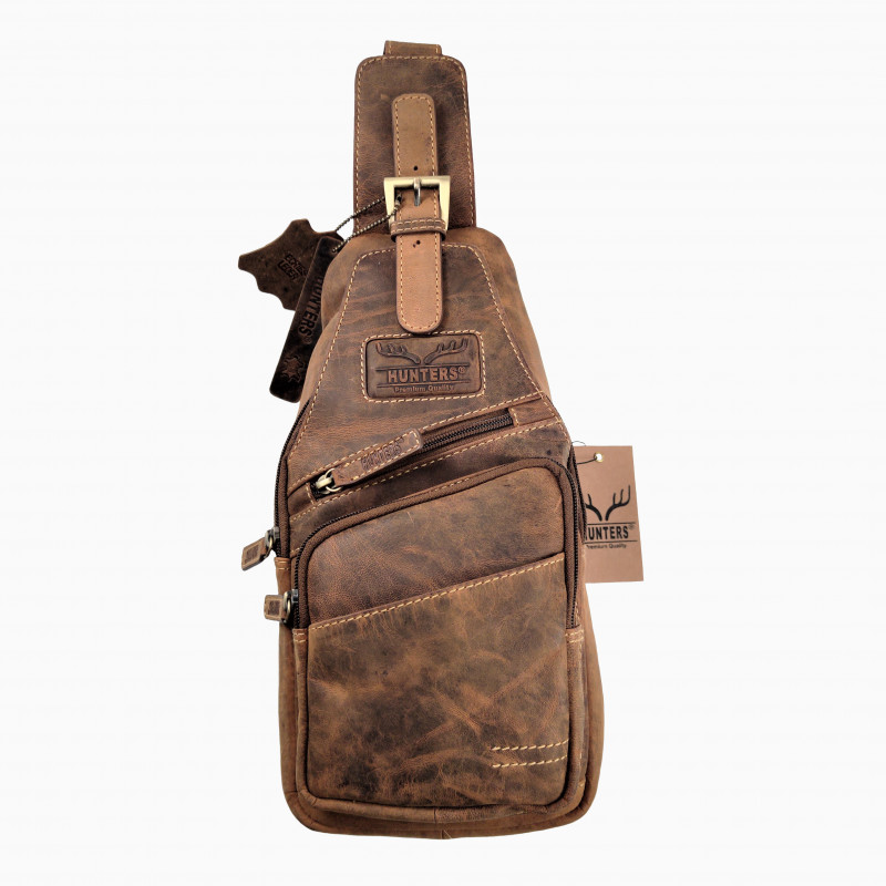 Hunters Crossbodytas Unisex Bruin Buffelleer - Schoudertas - Slingbag Hunters Crossbodytas Unisex Bruin Buffelleer - Schoudertas - Slingbag