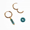 ∅16mm Oorringen Dames - Verguld RVS - Oorbellen met Turquoise Stenen - Oorbellen met Donut en Buis Hangers