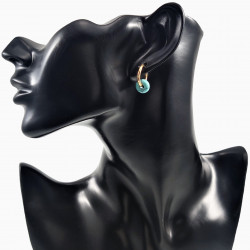 ∅16mm Oorringen Dames - Verguld RVS - Oorbellen met Turquoise Stenen - Oorbellen met Donut en Buis Hangers