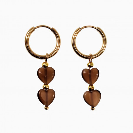 ∅16mm Oorringen met Bruin Opaal Hart Stenen Dames Verguld RVS