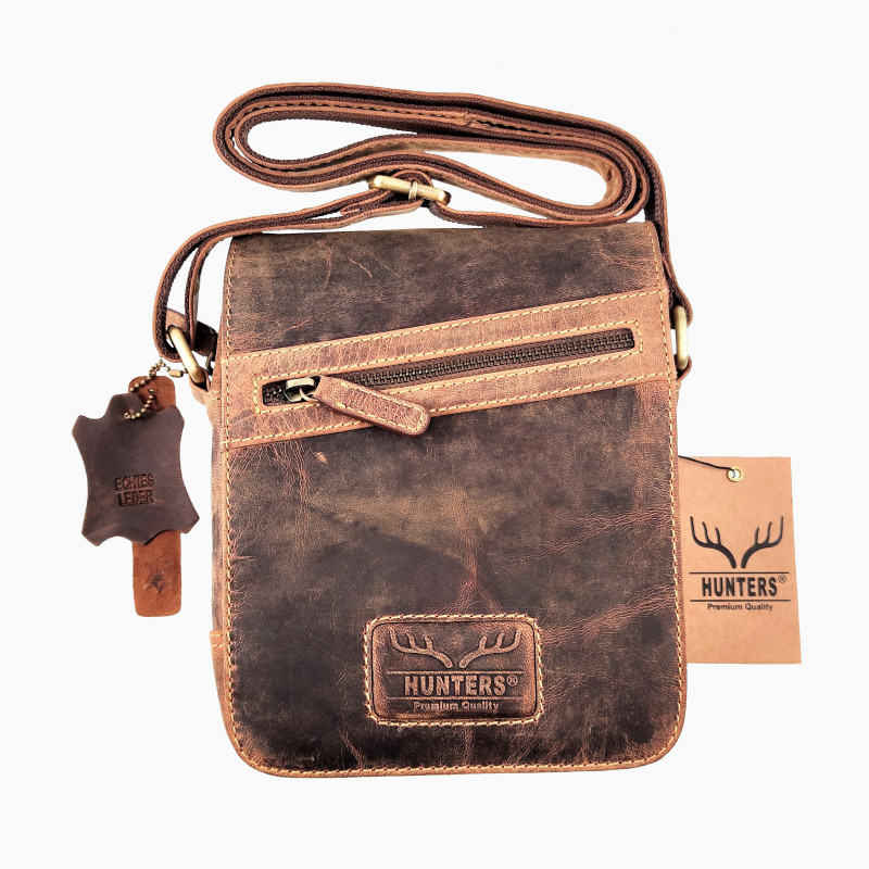 Hunters Schoudertas met Omslag Unisex - Bruin Buffelleer Crossbodytas Hunters Schoudertas met Omslag Unisex - Bruin Buffelleer Crossbodytas