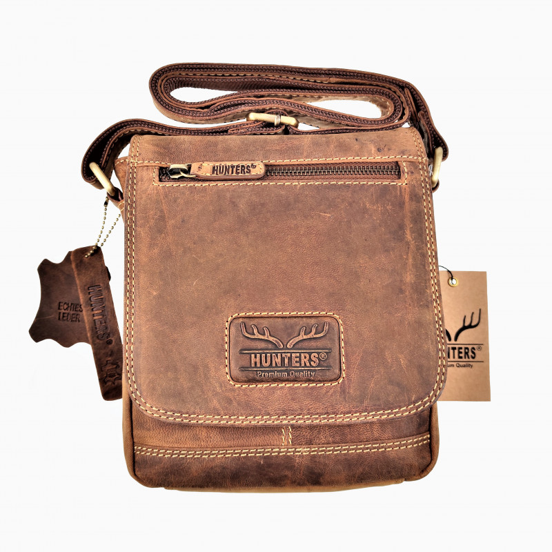 Hunters Crossbodytas met Omslag Unisex - Bruin Buffelleer Schoudertas Hunters Crossbodytas met Omslag Unisex - Bruin Buffelleer Schoudertas