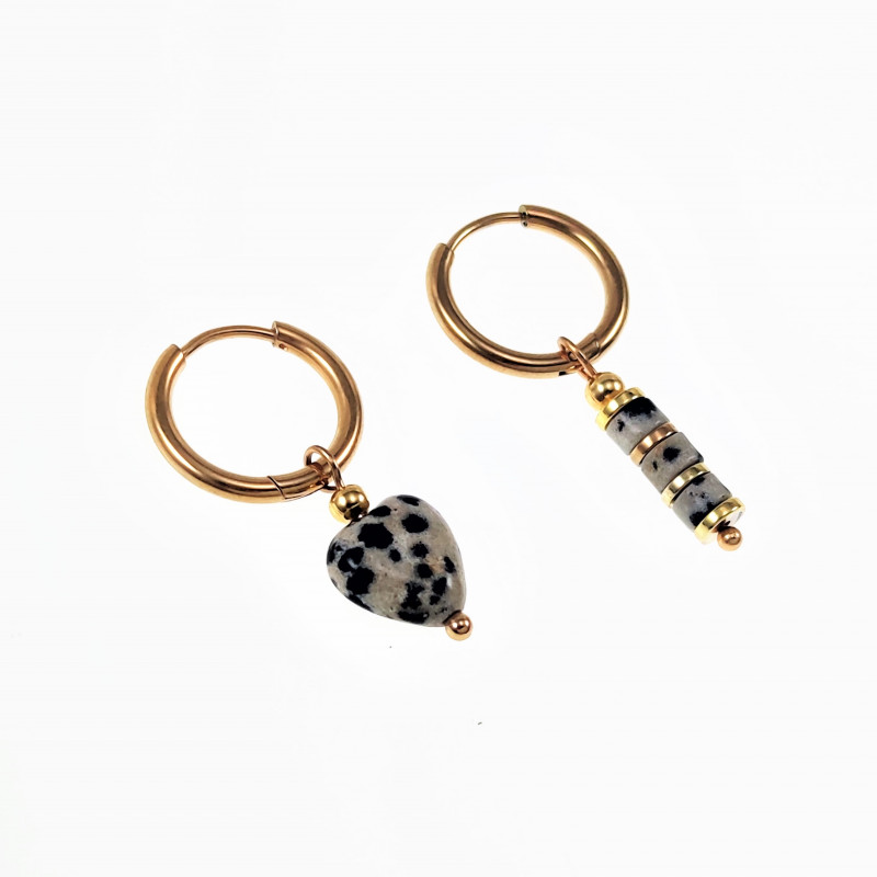 ∅16mm Oorringen met Dalmatische Jaspis - Verguld Stalen Hart en Buis ∅16mm Oorringen met Dalmatische Jaspis - Verguld Stalen Hart en Buis