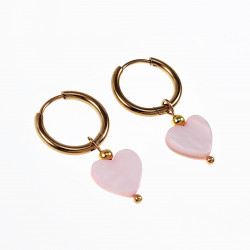 ∅16mm Oorringen Dames - Verguld Roestvrij staal - Oorbellen met Hart Hanger - Roze Schelp