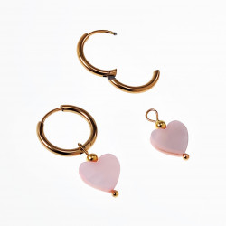 ∅16mm Oorringen Dames - Verguld Roestvrij staal - Oorbellen met Hart Hanger - Roze Schelp