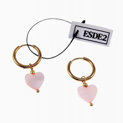 ∅16mm Oorringen Dames Verguld RVS Oorbellen met Hart Hanger Roze Schelp