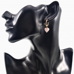 ∅16mm Oorringen Dames - Verguld Roestvrij staal - Oorbellen met Hart Hanger - Roze Schelp