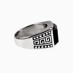 Zegelring Heren - Griekse Design - Roestvrij Staal - Ring met Onyxsteen