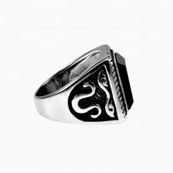 Zegelring Heren - Franse Design - Roestvrij Staal - Ring met Onyxsteen