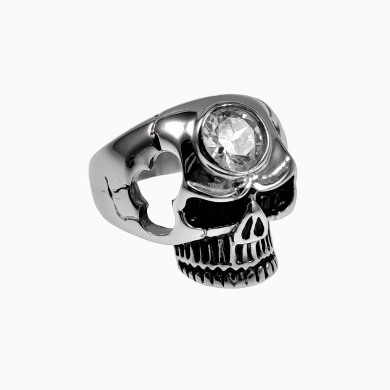 Schedel Ring Heren - Roestvrij Staal - Skull Ring - Schedelring met Zirkonia