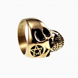 Schedel Ring Heren - Verguld Roestvrij Staal - Skull Ring - Schedelring met Pentagram