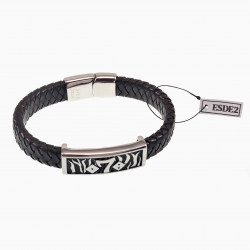 Gevlochten Armband Heren - Roestvrij Staal - Donkerbruin Leren Armband  met Hanger