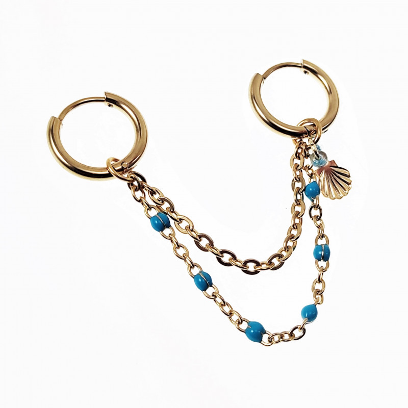 ∅14mm Oorringen Dames - Verguld Roestvrij staal - Oorbellen met Dubbele Ketting