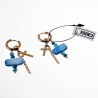 ∅15mm Oorringen Dames - Turkooisblauwe - Verguld Roestvrij staal - Oorbellen met Twee Kruis Hangers