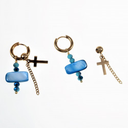 ∅15mm Oorringen Dames - Verguld RVS Oorbellen met Twee Kruis Hangers