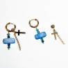 ∅15mm Oorringen Dames - Verguld RVS Oorbellen met Twee Kruis Hangers