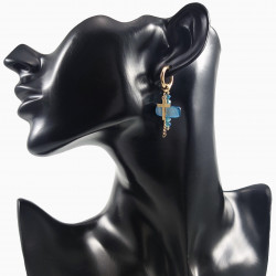 ∅15mm Oorringen Dames - Verguld RVS Oorbellen met Twee Kruis Hangers