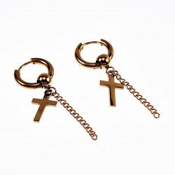 ∅15mm Oorringen Dames - Verguld RVS Oorbellen met Twee Kruis Hangers