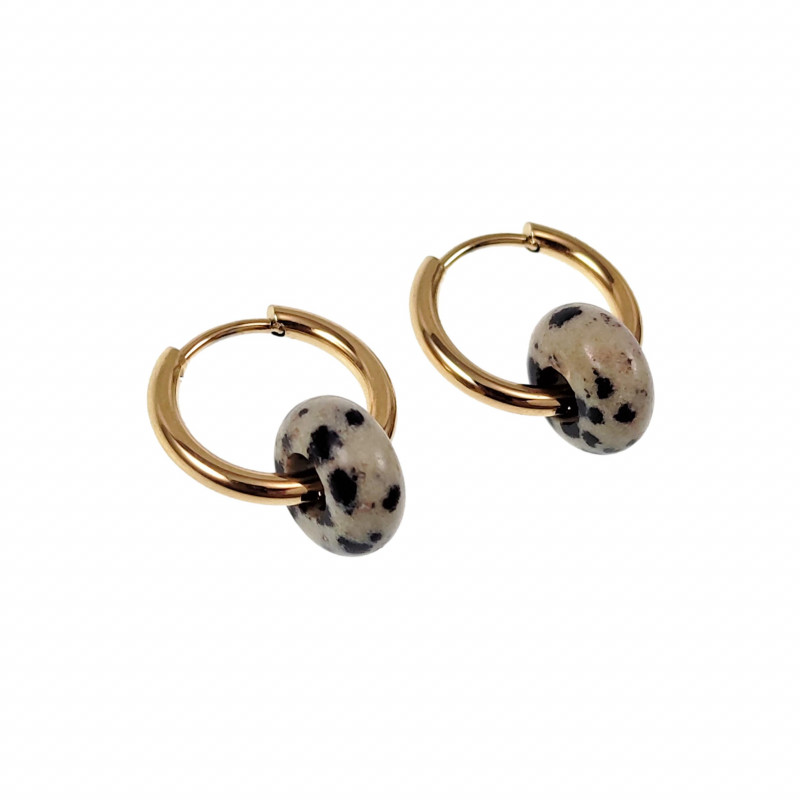 ∅16mm Oorringen met Dalmatische Jaspis Stenen - Verguld RVS - Dames ∅16mm Oorringen met Dalmatische Jaspis Stenen - Verguld RVS - Dames