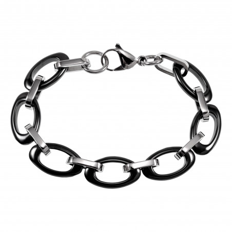 Brede Schakelsarmband Ovale Design - Zwart Keramiek - Titanium Staal