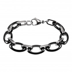 Brede Schakelsarmband Ovale Design - Zwart Keramiek - Titanium Staal
