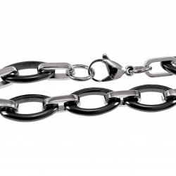 Brede Schakelsarmband - Ovale Design - Zwart Keramiek - Titanium Staal - Armband Dames
