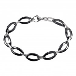 Smalle Schakelsarmband - Ovale Design - Zwart Keramiek - Titanium Staal - Armband Dames