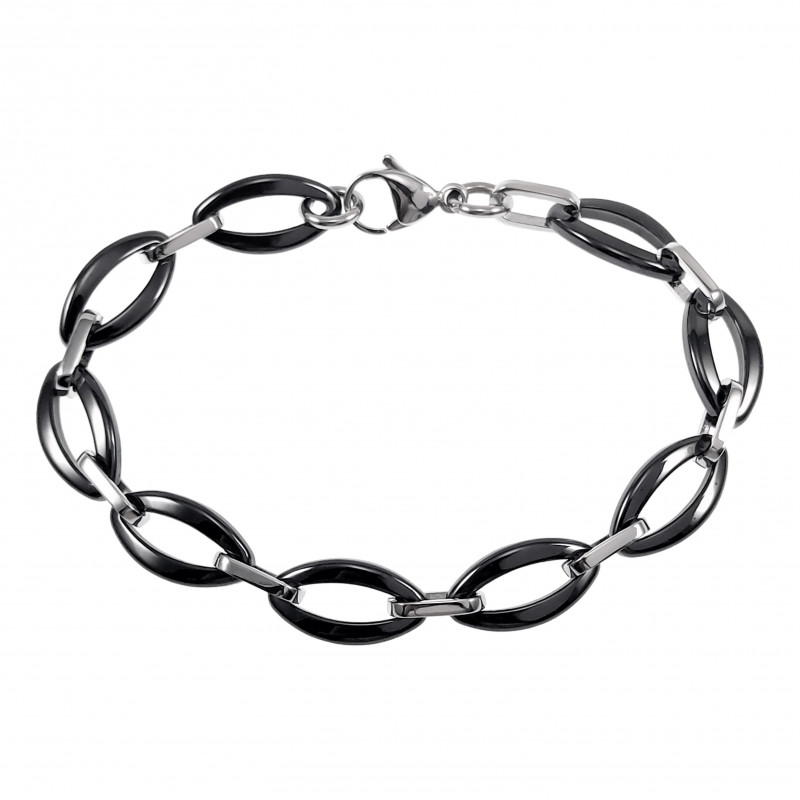 Smalle Schakelsarmband - Ovale Design - Zwart Keramiek - Titanium Staal - Armband Dames