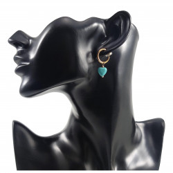 ∅16mm Oorclips met Turkoois Hart en Buis Hangers - Verguld RVS Dames