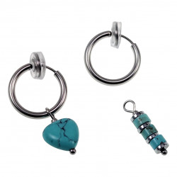 ∅16mm Oorclips met Turkoois Stenen - RVS - Dames Oorbellen met Hart en Buis Hangers
