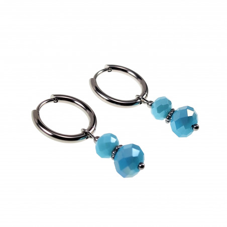 ∅16mm Dames Oorringen met Gefacetteerd Turquoise Kristal Hangers RVS