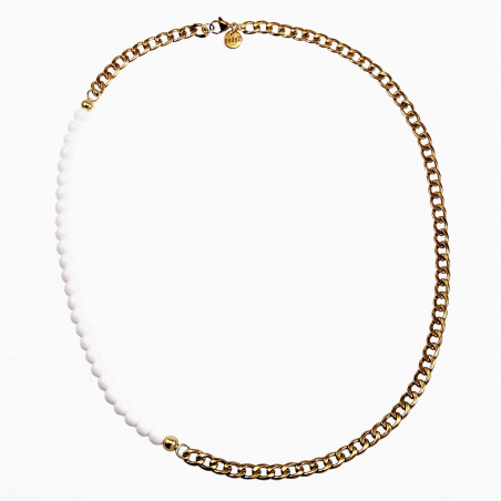 Witte Kralen Ketting Verguld RVS Cubaanse lketting met Agaatstenen