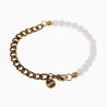 Witte Agaat Kralen Armband Heren Verguld RVS Cubaanse Schakelarmband