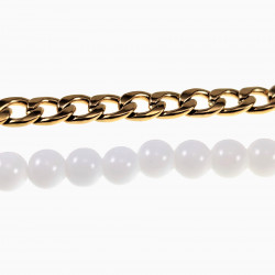 Witte Agaat Kralen Armband Heren Verguld RVS Cubaanse Schakelarmband