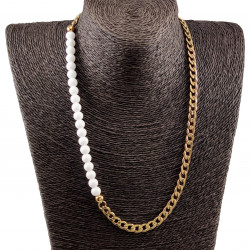 Witte Kralen Ketting Verguld RVS Cubaanse lketting met Agaatstenen